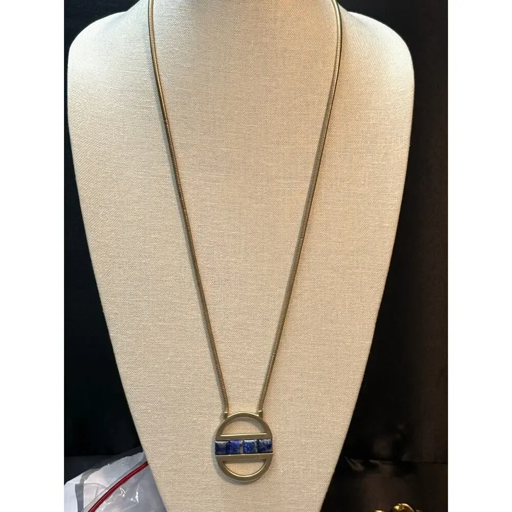 Banana Republic Gold Tone Lapis Lazuli Pendant Necklace 30 Inch Vintage